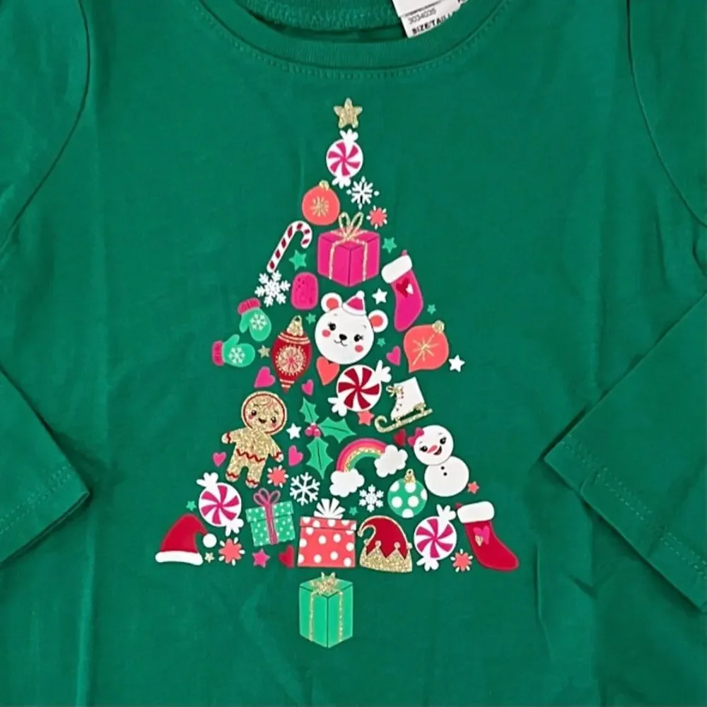 NWT Children's Place Girls' Green W/Christmas Tree Graphic Tee - SIZE 12-18M